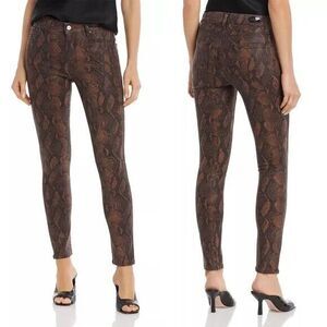 Paige Women's Hoxton Ultra Skinny Brown Snake Print Waxed Denim Jeans Size 28